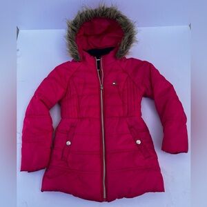 Tommy Hilfiger Fleece Lined Hooded Puffer Jacket Girls Size M (8/10) Fuchsia